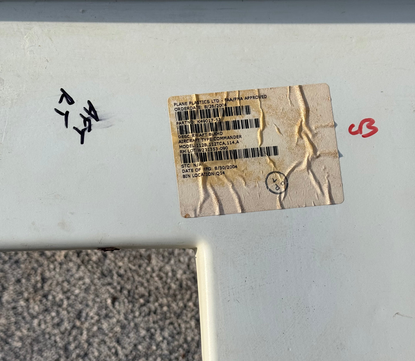 K49017-53 Rockwell-112 Commander RH AFT Bulkhead Assembly