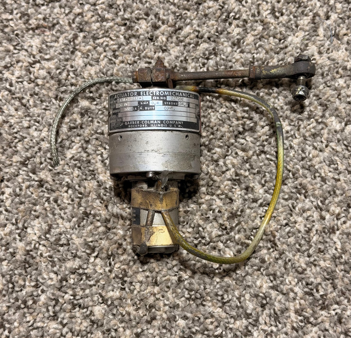 EYLC 7567-1 Barber-Colman Aero Commander 500B Electromechanical Cowl Flap Actuator Motor (26 Volts)