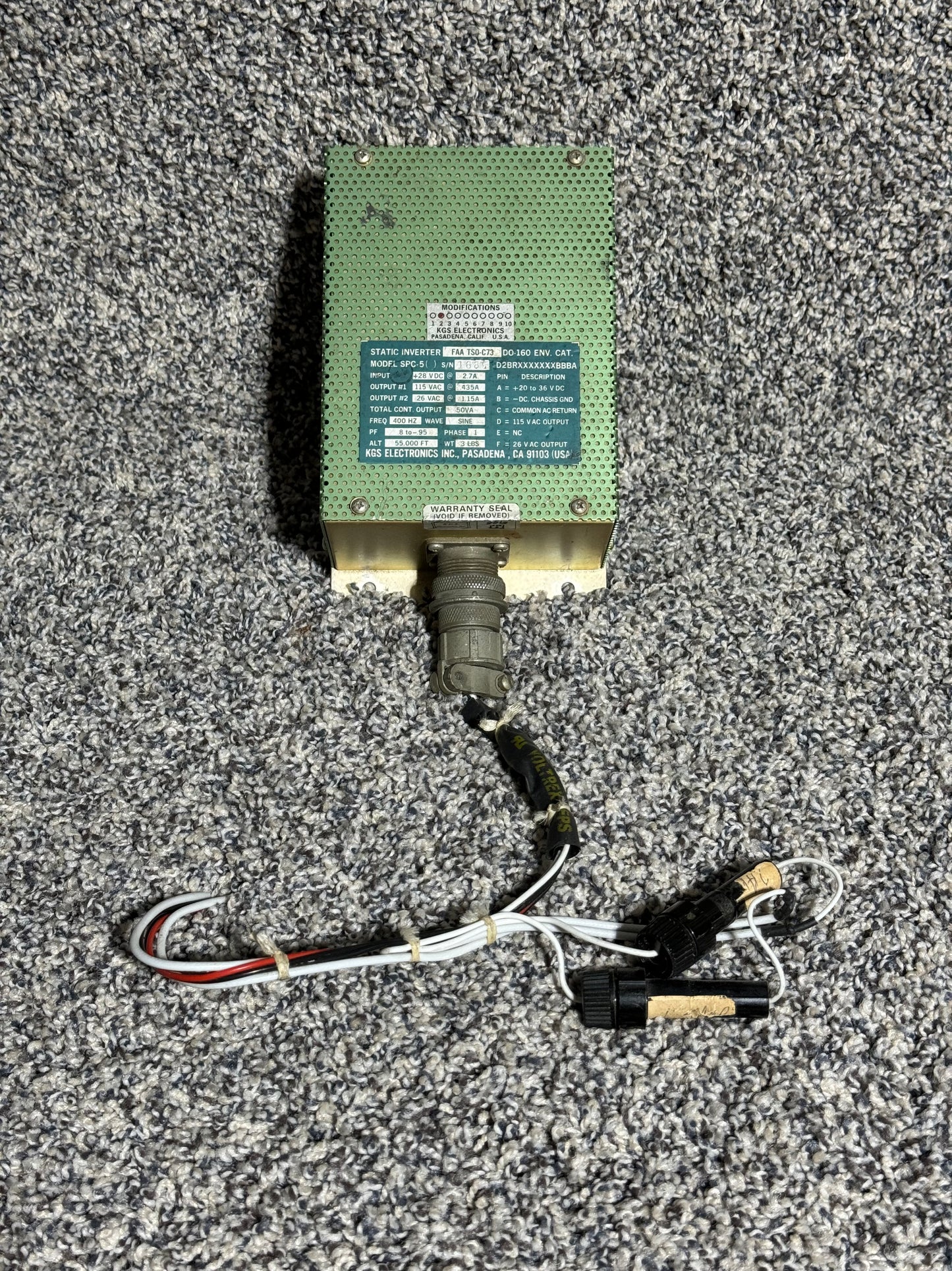 KGS Static Inverter FAA TSO-C73 Model SPC-5