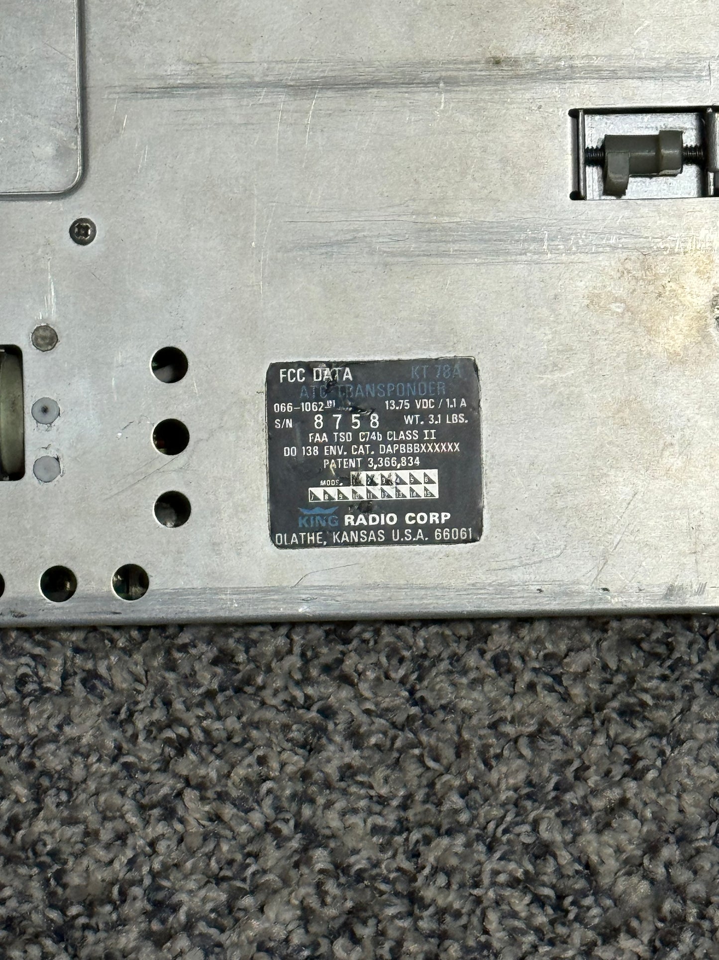 066-1062-01 BendixKing KT 78A ATC Transponder