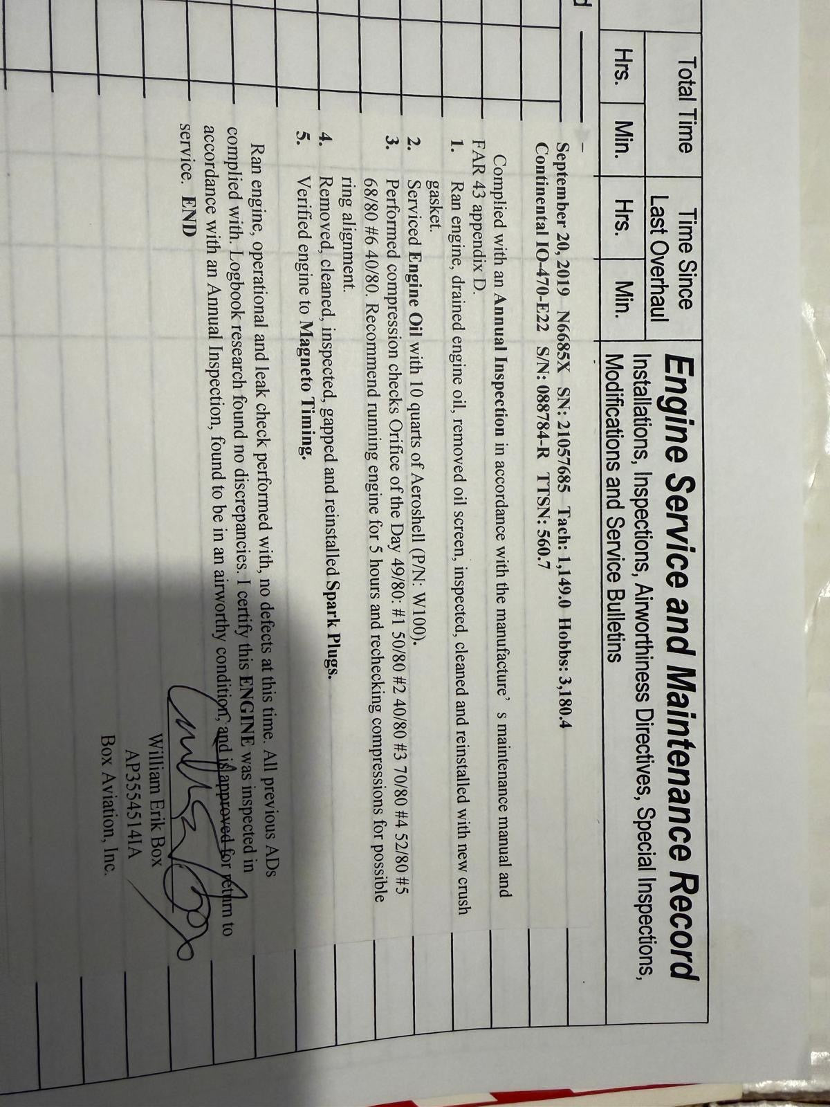 Continental IO-470-E22 Engine No Prop Strike